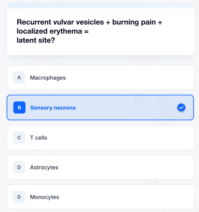 StepGenie USMLE question bank interface showing NBME-style clinical vignette with buzzword highlights